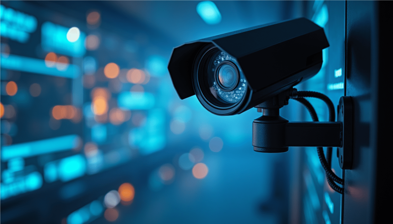 A surveillance camera is clearly visible in the foreground, capturing its surroundings in a sharp, detailed view while the surrounding environment appears blurred. The image visually represents the clarity and focus of modern security systems. Designed for a post by "Digital Security & IT Setup Experts," the concept reflects the contrast between unsecured and monitored spaces — before vs. after security implementation.